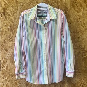 Foxcroft NYC Pinstripe Wrinkle-Free Button Up, Size 12